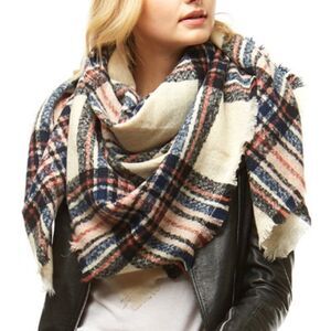 Ladies Beige Plaid Blanket Scarf